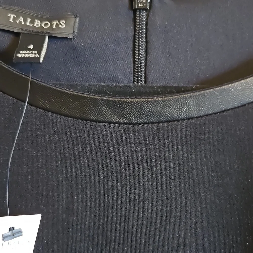 Talbots-Black round neck 3/4 sleeved dress with faux leather trim Sz 4. NWT. - Picture 4 of 10